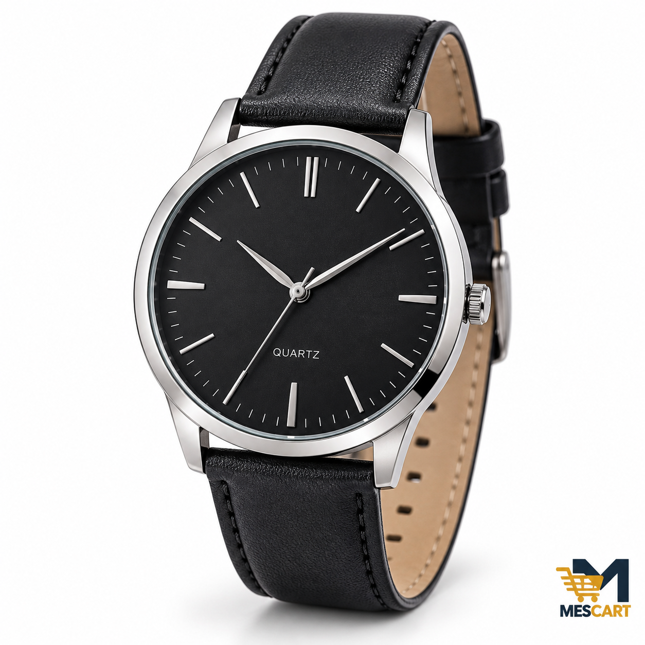 MESCART Classic Men's Minimalist Quartz Wrist Watch with Black Leather Strap