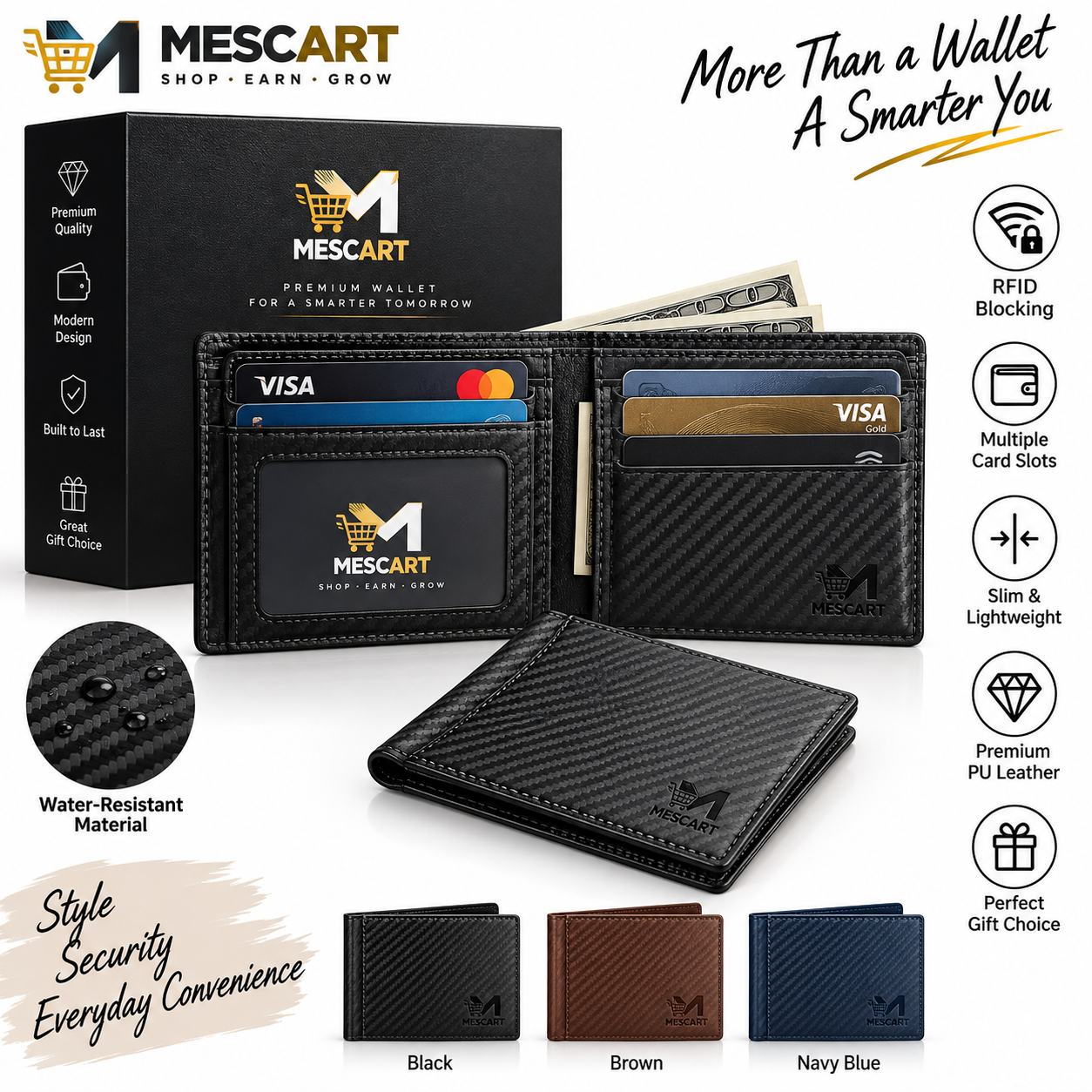 MESCART Premium Men's Slim Wallet with Multiple Card Slots – Modern Bifold Design