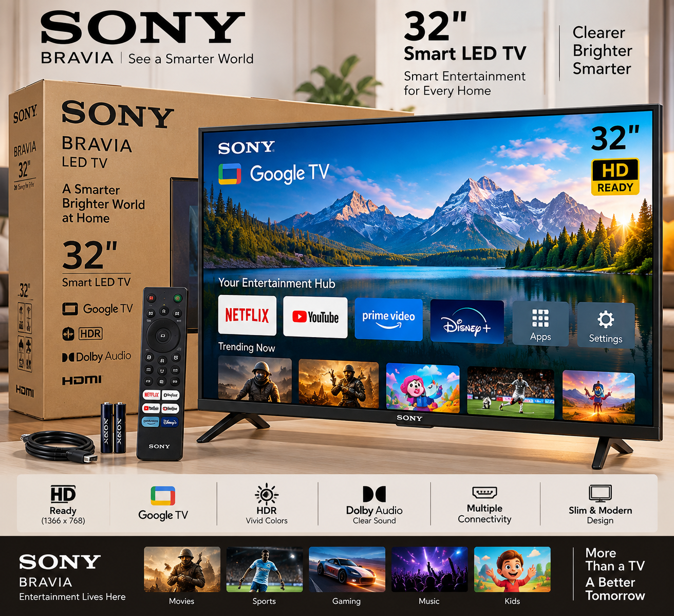 Sony 32″ Smart LED TV – HD Ready Smart Entertainment